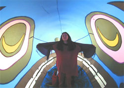 Allison inside the salmon tent